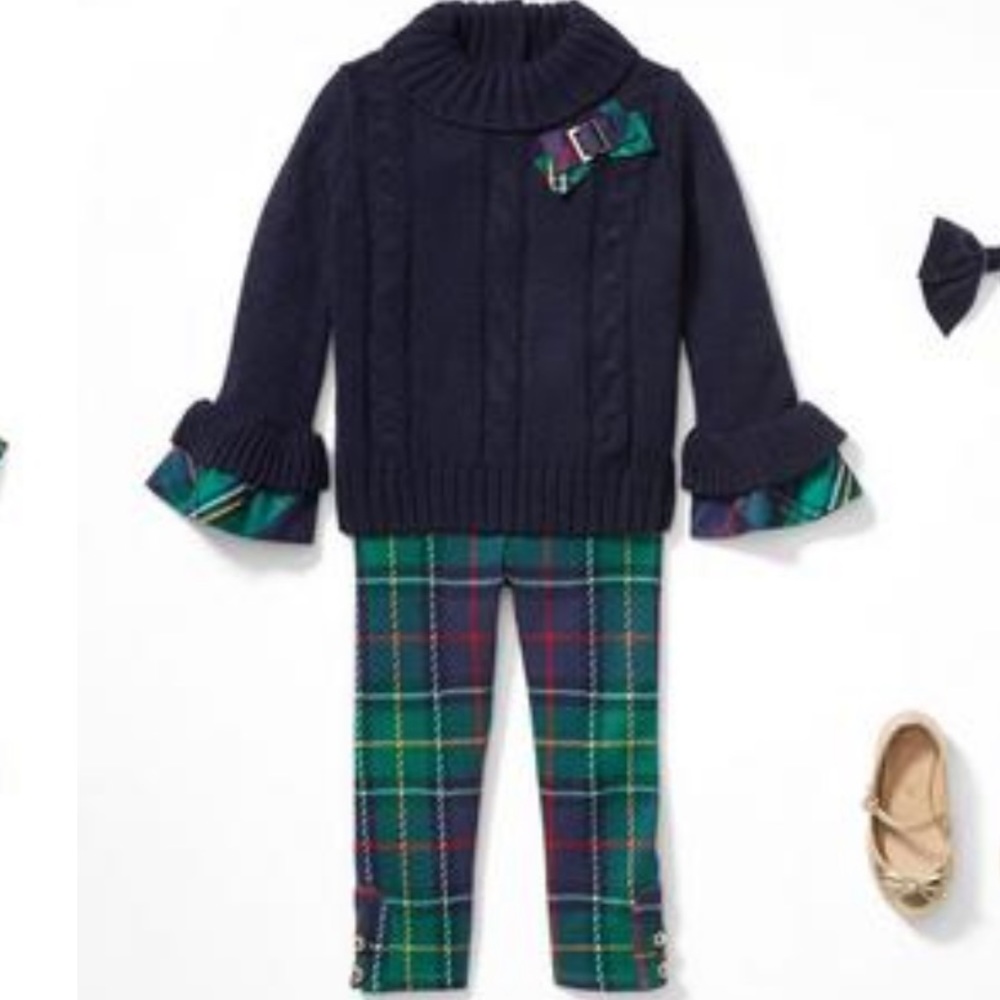 Janie and Jack Emerald Navy Holiday Outfit, size 6